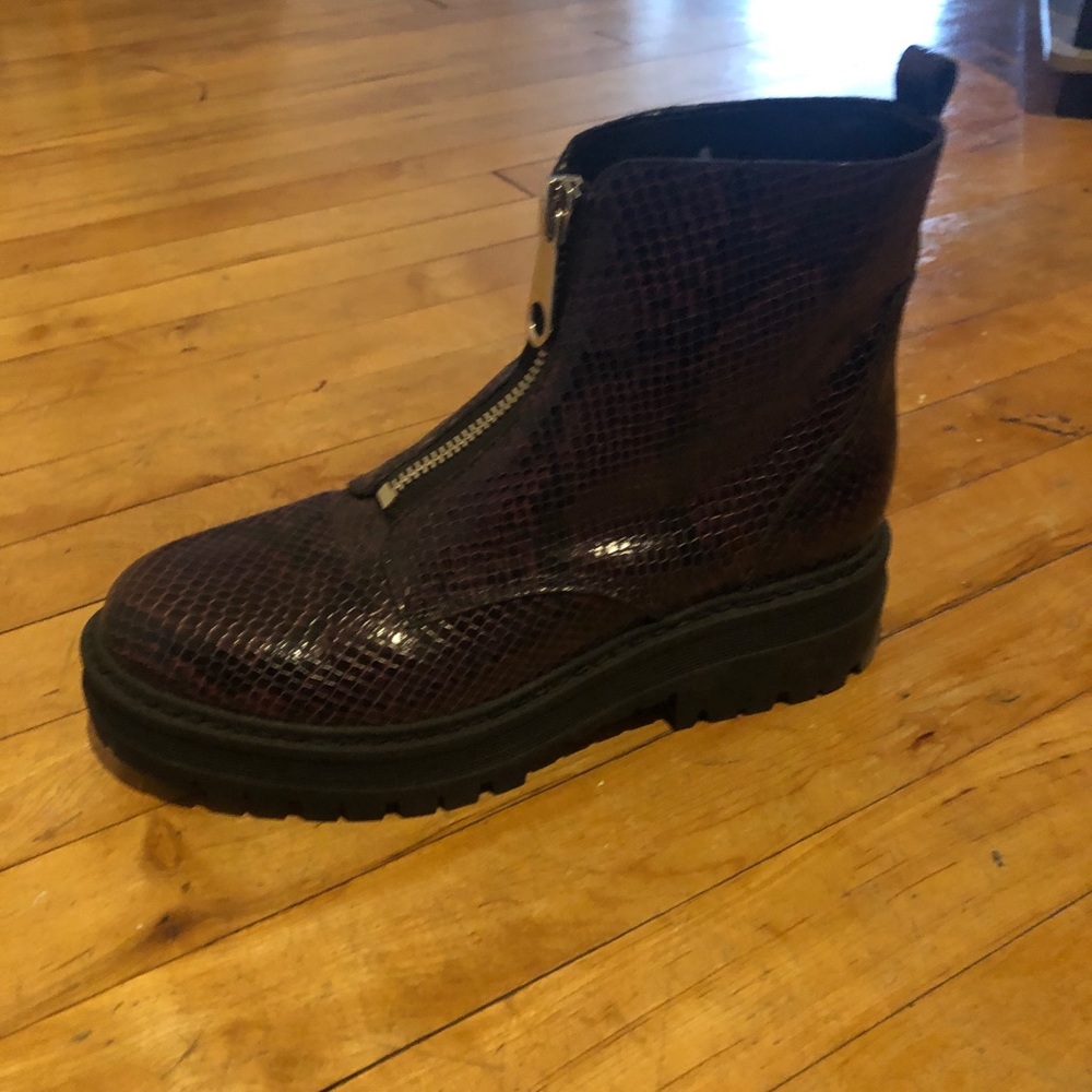 Marc Fisher Burgundy Snake Print Ankle Boots